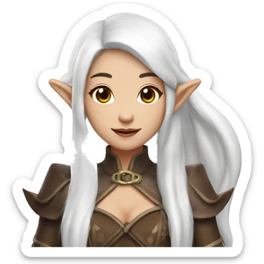 Asian feminine full body slim long white hair elf leather costume sticker