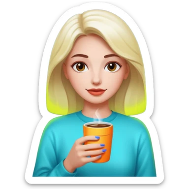 Woman with coffee , neon glow, Midnight Wander. sticker