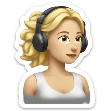 buff blonde white woman listening to music with headphones sticker