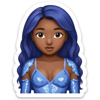 Normani from Fifth Harmony with long dark brown hair, periwinkle sequin outfit sticker