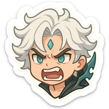 Viego from League of Legends, chibi style emote, only head, angry expression, teeth showing sticker