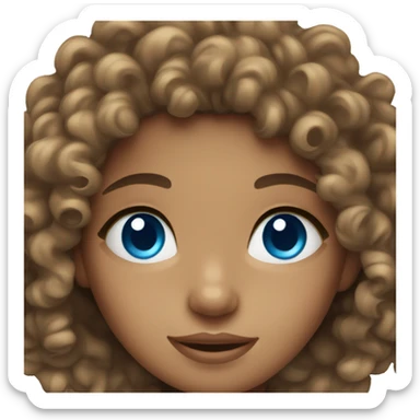 Brunette curly haired girl with light tanned skin and blue eyes sticker