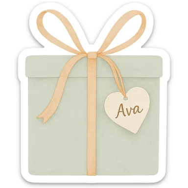 Add the name 'Ava' to the heart-shaped gift tag in the same watercolor art style, with no background. sticker