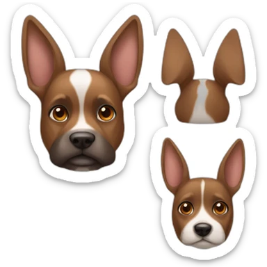 Yorkshire dog brown eyes and medium-long brown hair, one folded ear and one rabbit-style ear sticker