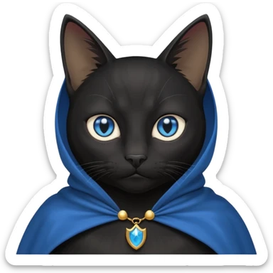 An Anthromorphic all black cat with blue eyes wearing an all black cape sticker
