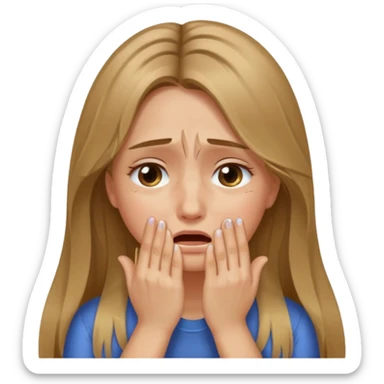 long Bronde hair girl crying with hands covering face sticker