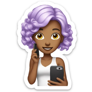 A pretty woman with lavender hair is taking a picture with her cell phone. sticker