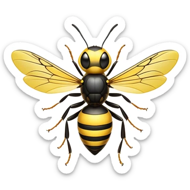 Cinematic Noble Wasp Portrait Emoji, Poised and formidable, with a sleek, slender body in bold yellow and black hues, angular, translucent wings and sharp, focused eyes exuding determined intensity, Simplified yet strikingly defined features, highly detailed, glowing with a cool, assertive radiance, high shine, intelligent and vigilant, stylized with an air of natural precision, focused and alert, soft glowing outline, capturing the essence of a watchful wasp that appears ready to buzz out of the screen with commanding presence! sticker