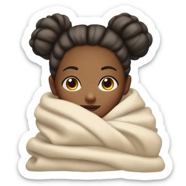 Girl with her hair in a bun snuggled up in a blanket with her eyes closed sticker