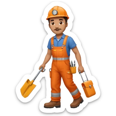 Indian male railway engineer orange overalls, boots walking sticker