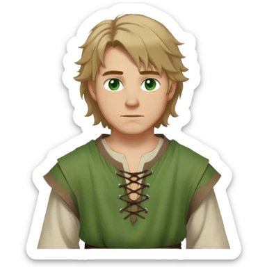 medieval summer outfit worn by a DnD themed fantasy male character. lightweight flax tunic with no sleeves and a simple tied neckline. clothes only above the waist. The clothes full waist. The character's haven't arms. character is white-skinned, dark blonde hair, green eyes, shoulder-length messy hair. sticker