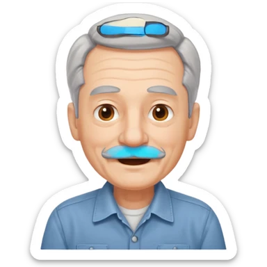 Old man with gray hair and mustache and working shirt. happy optimistic expression sticker