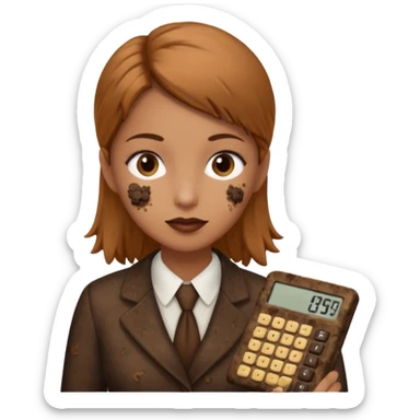 female accountant with calculator covered in animal poo sticker