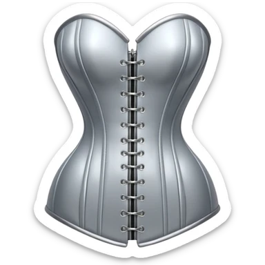 A luxury corset emoji made of silver chrome, smooth metallic curves, minimal fashion silhouette, glossy reflections, sensual high-end aesthetic, iOS emoji style, centered, clean white background sticker