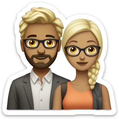 White blonde girlfriend and Indian boyfriend with beard and glasses sticker
