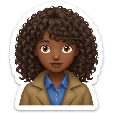 Fais la frange plus tordu la peau plus foncé et les cheveux bruns et bien plus long mais avec les cheveux bouclés  fais la peau un peu plus foncée et la frange vrm pas droite pas égal  et les cheveux tres long sticker