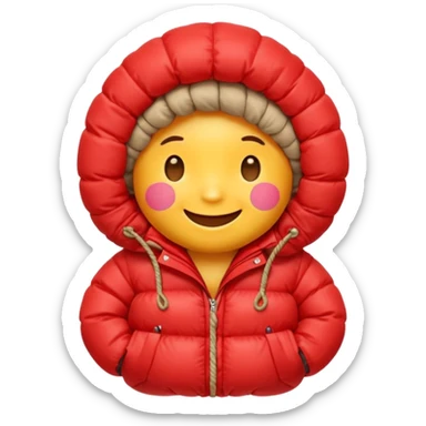 emoji dressing a down jacket, with ropes around it sticker