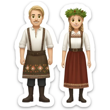 Make a festive tradition latvian man and woman with a oak and birch leaf crown  sticker