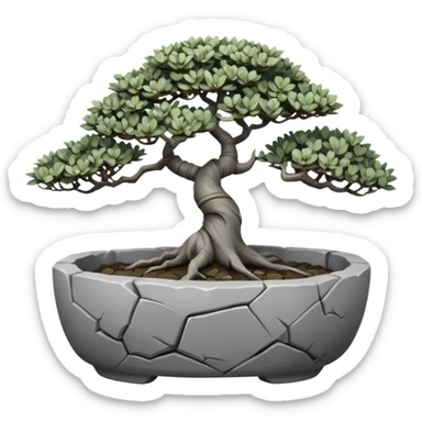 Stoneware Stone Age rocks cracked and broken forming a very shallow bonsai pot sans(without) tree  sticker