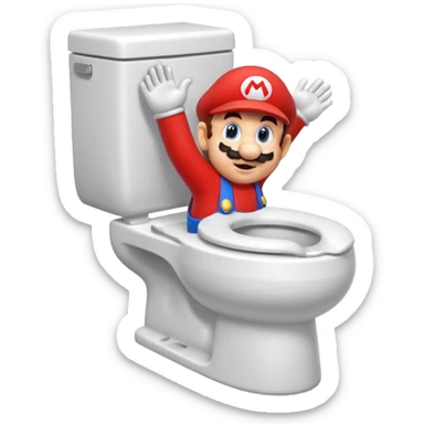 Mario's neck and head sticking out of a white toilet sticker