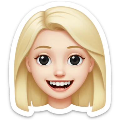 Smiling white girl with black eye and missing tooth sticker