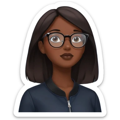 extreme closeup Photo of a beautifull woman with dark hairs and dark uotfit looking up (like villain), orange background, minimalistic, glasses with contrast reflection of blue sky and white clouds  sticker