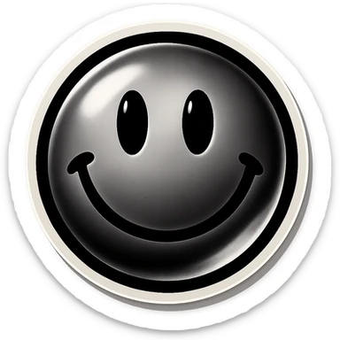 black and white smiley face, retro sticker style, bold outlines, no color sticker