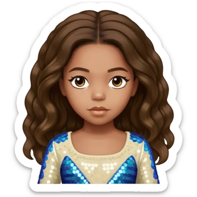 Blue Ivy Carter with long dark brown hair, ivory sequin outfit sticker
