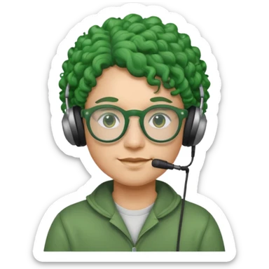 headphone wearing and glassess and green curly haired sticker
