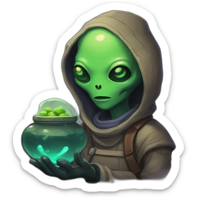 alien shop keeper scifi roguelike rpg style inspired by slay the spire digital art sticker
