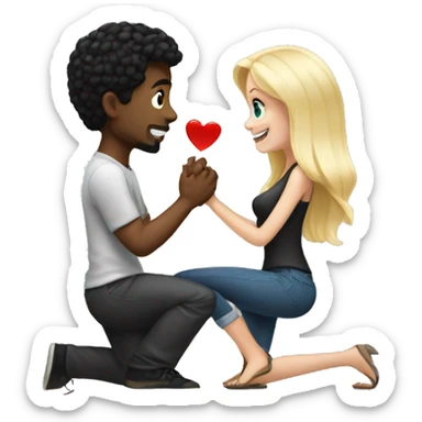 Black hair guy proposing to blonde girl  sticker