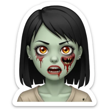 zoombi girl cabelo liso preto franja de lado cabelo partido de lado risquinho na sobrancelha e um piercing na sobrancelha um piercing no nariz sticker