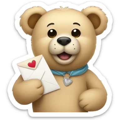 beige teddy bear teddy with an envelope and a heart in his hands sticker