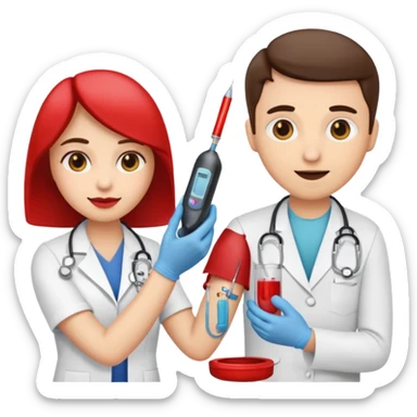 Emoji getting blood test in arm with a doctor  sticker