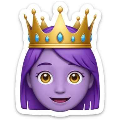 An emoji of Wemmbu, purple skinned, 2 dots for eyes. :] smile and golden crown sticker