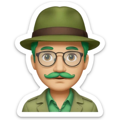venice gondolier with green hair, iconic hat, normak glassess and mustache sticker