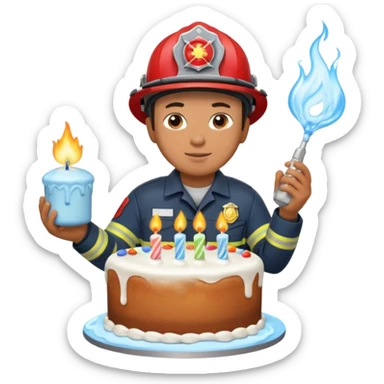 A firefighter extinguishing a party sticker