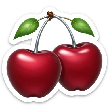 A pair of cherries emoji made of liquid silver chrome, smooth rounded shapes, glossy metallic surface, subtle sensual vibe, luxury sexy aesthetic, iOS emoji style, centered, clean white background sticker