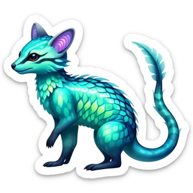 Exotic futuristic bioluminescent translucent transparent lush warm-colored neon-glowing iridescent Fakémon-Fionbri-Vernid-Genet-creature sticker