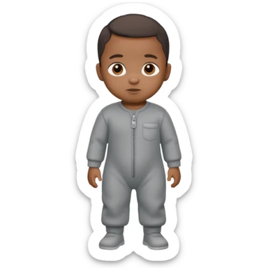 Black baby with straight face in a grey jumpsuit sticker