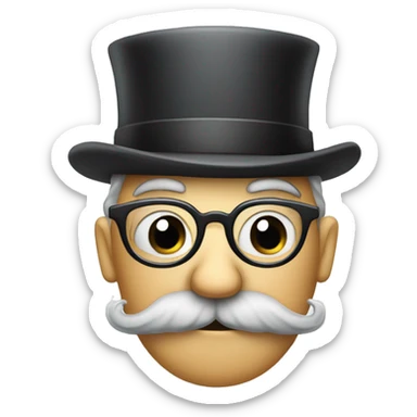 emoji face with top hat and grey bushy mustache and old spectacles sticker