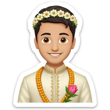 white indian groom holding garland sticker
