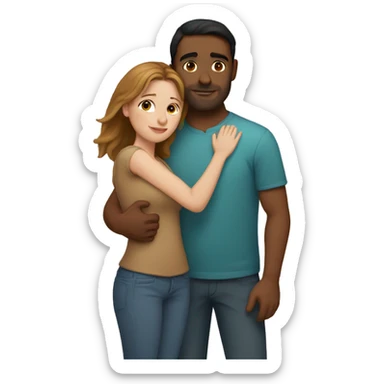Couple hug, white woman with brown hair and Indian man with light brown skin sticker