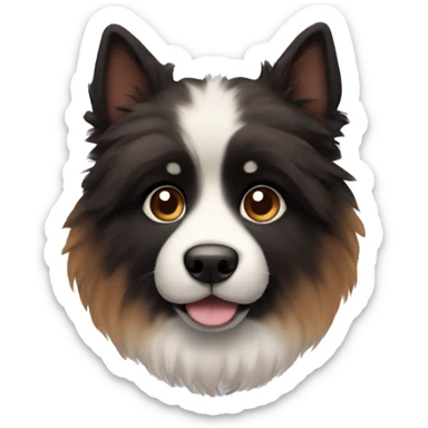An emoji of a fluffy dog with a mix of black and brown fur, showcasing its thick coat and friendly expression sticker