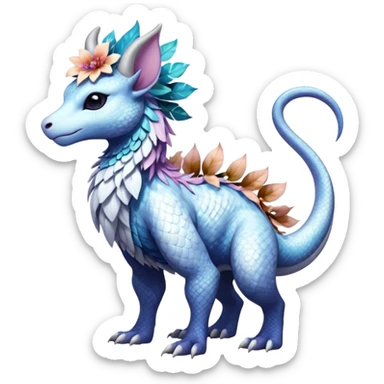 Shiny Glossy Pastel Light Divine Reptilian Draconian Furry Scaly Hairy Feathery Bovine Goated Feline Beautiful Floral Snowy Pretty Absol-Amaura-Suicune-Cobalion-fusion, full body sticker