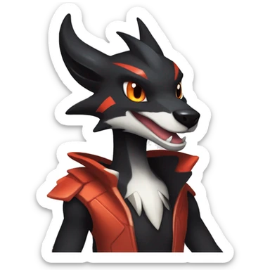 Black Cool Edgy Anthro Noivern-Nargacuga-Houndoom-Charizard Fakémon  with White and Red Edgy markings sticker