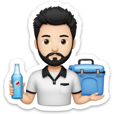 A white guy with coolers and white collar t shirt  and the beard for him is at the chin area only and not moustache ,the hair is fuzzy and black in colour sticker