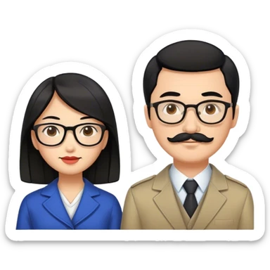An Asian woman with black hair and a Russian guy with brown hair and mustache with glasses in Japan sticker