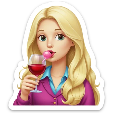 Long Blonde blowing bubblegum wine sticker