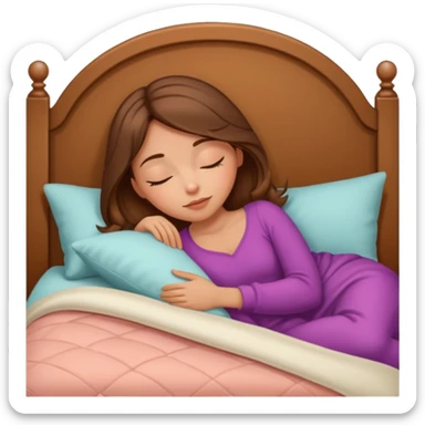 Almond Brunette haired girl with peachy tan skin sleeping in cozy coquette bed sticker